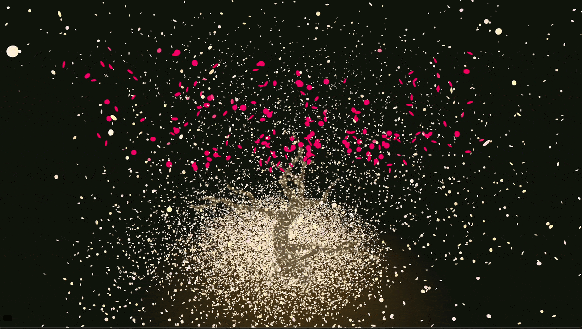 Live-updating tree visualization responding to human emotional responses in exhibition